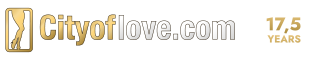 Cityoflove.com-Logo in Gold und Grau, mit der Silhouette einer Person auf der linken Seite und "17.5 YEARS" auf der rechten Seite - eine stilvolle Anspielung auf Escort Wien excellence.