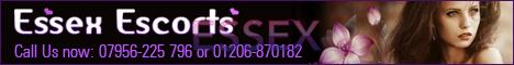 Banner für Essex Escorts und Escort Wien mit Kontaktnummern, elegantem lilafarbenem Text, floralen Akzenten und einem Foto einer Frau mit langen Haaren auf der rechten Seite.